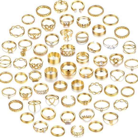 60 Pcs Gold Stackable Rings for Women, Knuckle Rings Chunky Gold Ring Set Dainty - Picture 1 of 9